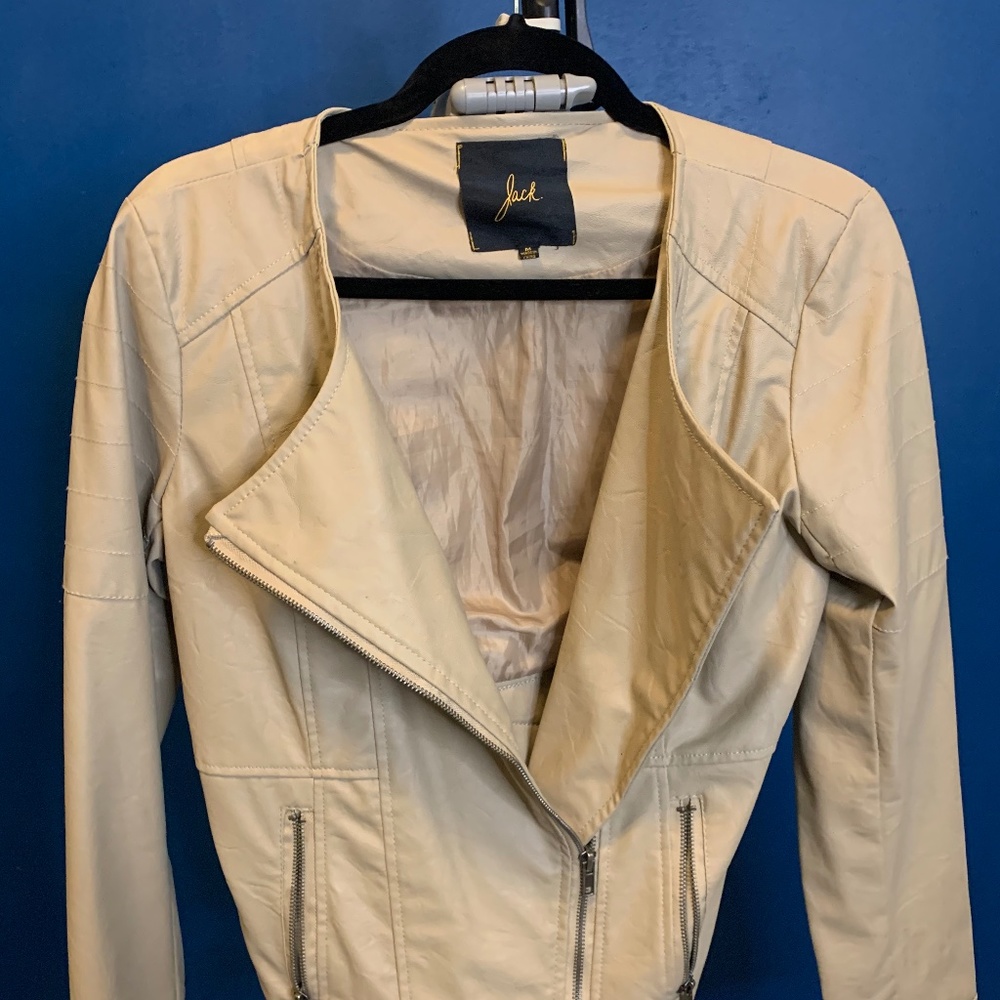 “Jack” Tan Cropped Faux Leather Jacket
